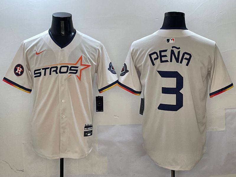 Men Houston Astros #3 Pena Cream Three generations Joint Name 2025 Nike MLB Jersey style 4116